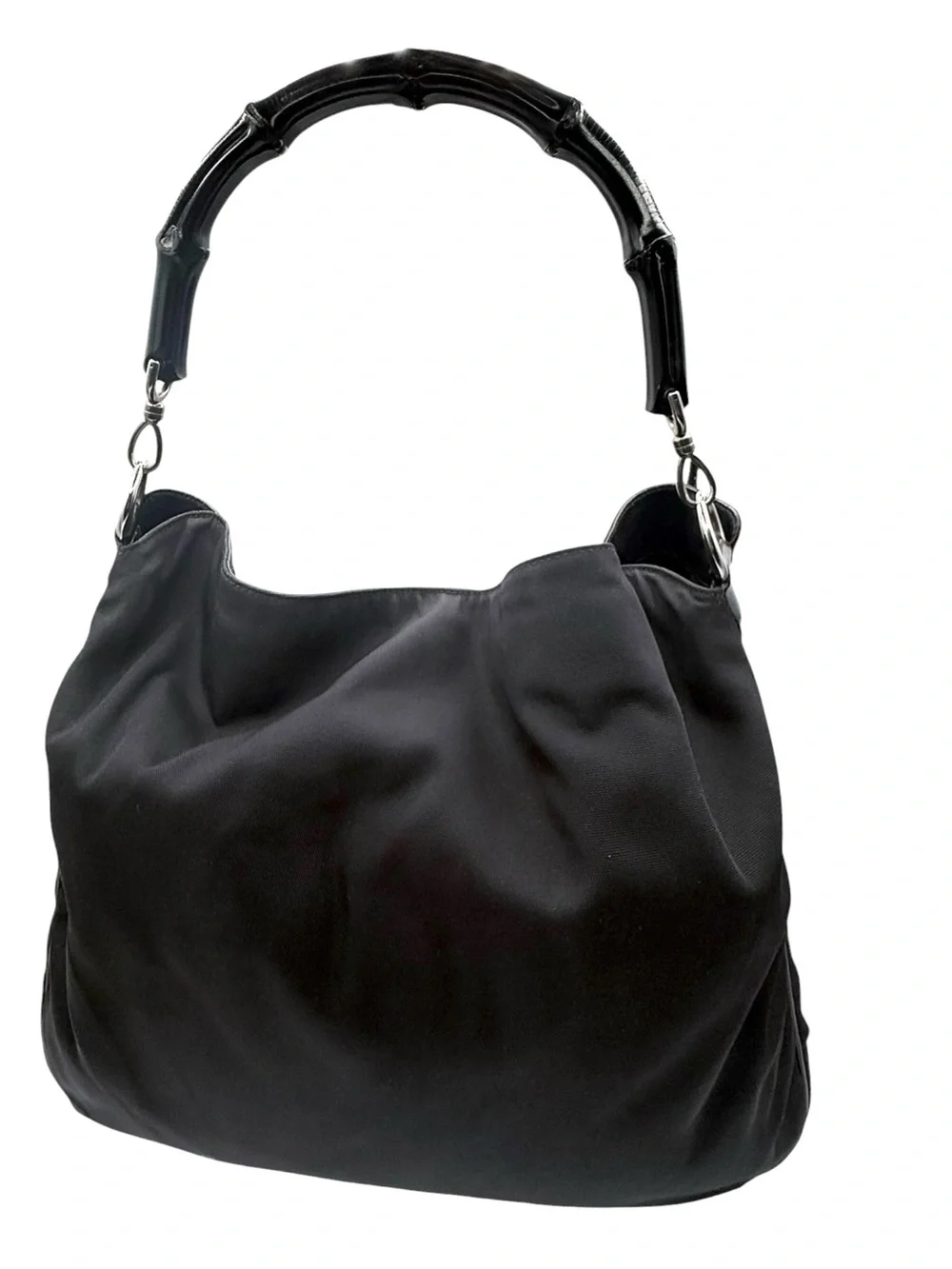 Gucci Black Nylon Bamboo Hobo Bag